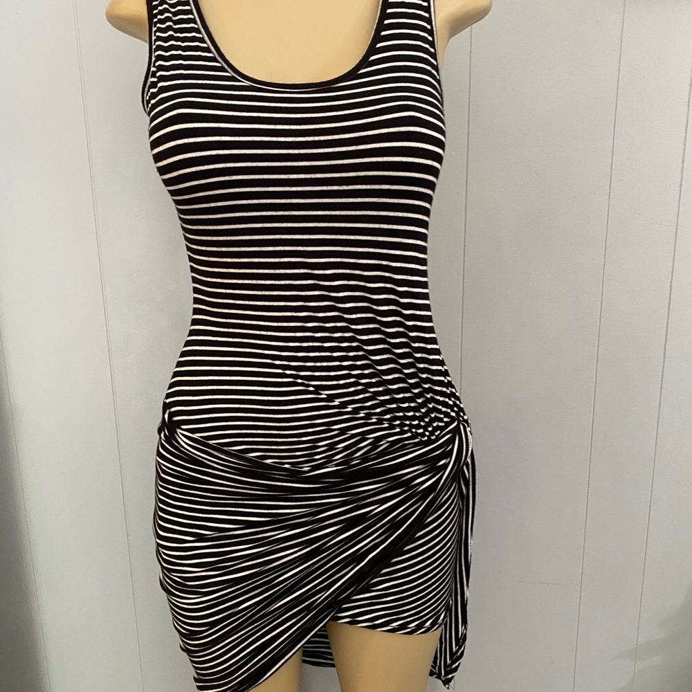 Papaya Black and White Striped Knot-Side Mini Dress
